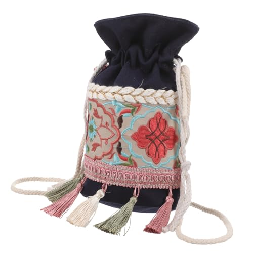 Garneck Boho Damen Bucket Bag Schultertasche mit Blumenmuster Crossbody Umhängetasche aus Canvas Modische Kleine Tasche für Alltag Shopping Party Verstellbar Blau von Garneck