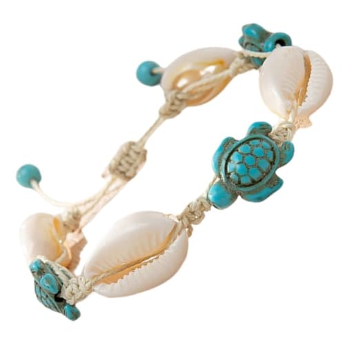 Garneck Boho Muschel Fußkettchen Damen Verstellbar mit Schildkrötenanhänger Strand Schmuck für Sommerurlaub und Lässige Outfits Handgefertigtes Armband im Maritimen Stil von Garneck