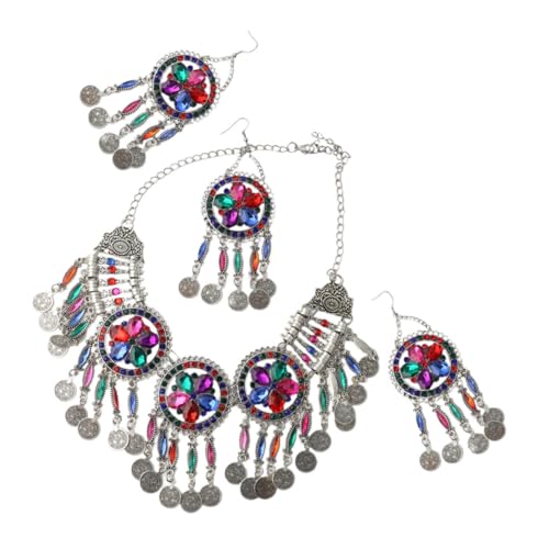 Garneck Boho Schmuckset Damen Ethnisch Vintage Halskette Ohrhänger Strass Statement Schmuckset für Hochzeit Party Festival mit Kopfschmuck Langlebig Modisch Attraktiv von Garneck