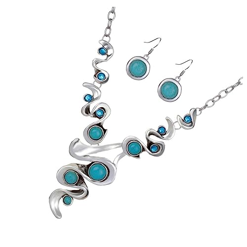 Garneck Bohemian Style Schmuckset Türkisfarbene Halskette Ohrringe Für Damen Retro Dekoration Zarte Ohrringe Für Hochzeiten Feiern Vintage Design von Garneck