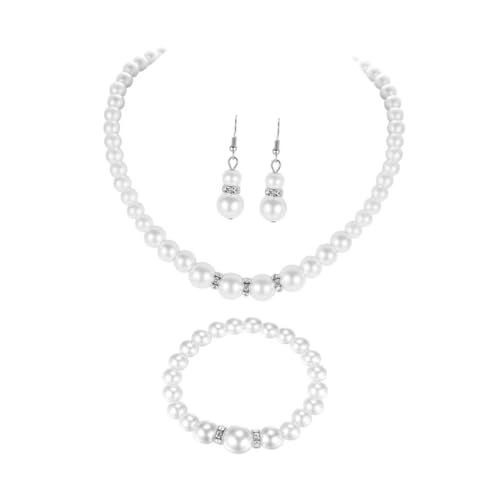 Garneck Braut Schmuckset Teilig Perlenkette Ohrstecker Armband Hochzeits Accessoires für Damen Eleganter Perlen Choker Passende Ohrhänger und Armband von Garneck