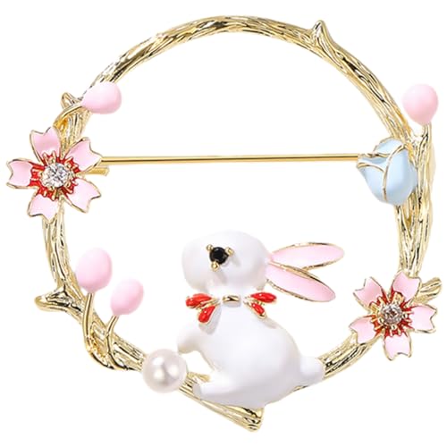 Garneck Bunny Wreath Brosche für Damen Japanischer Stil Vintage Anstecknadel Dekoratives Accessoire für Kleidung Schals und Taschen Sicher und Praktisch für Garneck Bunny Wreath Brosche für Damen Japanischer Stil Vintage Anstecknadel Dekoratives Accessoire für Kleidung Schals und Taschen Sicher und Praktisch für von Garneck