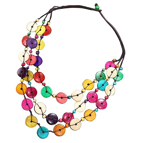 Garneck Bunte Holzkette für Frauen Handgefertigte Mehrlagige Halskette Kokosnussschalen mit Quasten für Besondere Anlässe Wie Hochzeit oder Geburtstag von Garneck