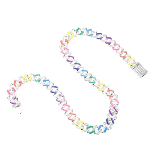 Garneck Bunte Kubanische Halskette mit Glänzenden Regenbogen Rhinestones Clavicle Schmuck für Damen Modisches für Frauen Eleganter Hip Hop Stil von Garneck