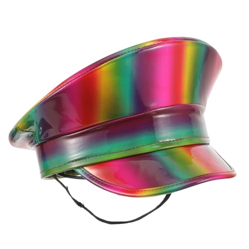 Garneck Bunte PU Flache Kappe Damen Unisex Captain Bootsmütze Party Yacht Hut Modisch Glänzend von Garneck