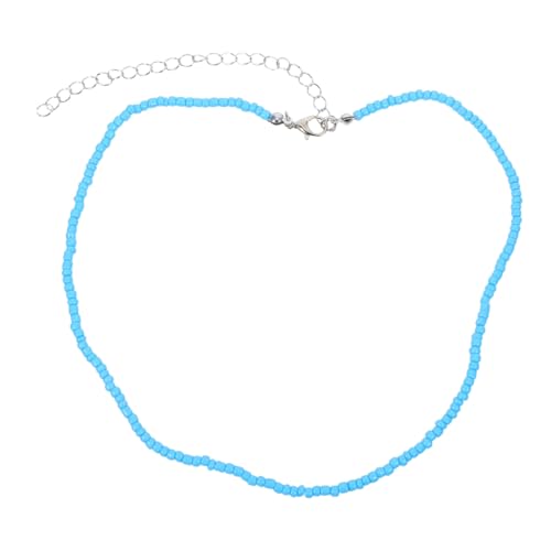 Garneck Bunte Perlenkette Damen Einlagige Reisperlen Halskette Boho Modeschmuck Kettchen Blau Eleganter Schmuck für Frauen und Mädchen von Garneck