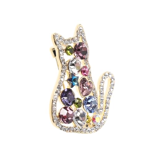 Garneck Bunte Strass Katzenbrosche Damen Anstecknadel Vintage Tier Schmuck Leicht Sicher für Geburtstag Weihnachten Festival von Garneck