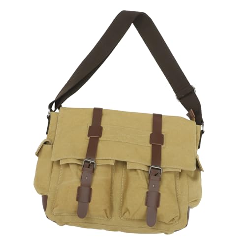Garneck Canvas Aktentasche Retro Design Laptoptasche mit Schultergurt und Fronttasche Große Dokumententasche für Büro Schule und Freizeit Khaki von Garneck
