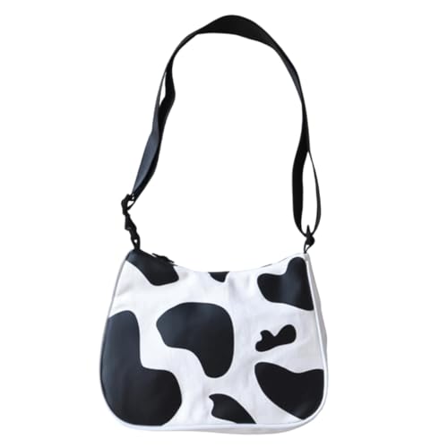 Garneck Canvas Bag mit Kreativem Kuhmuster Langlebige Umhängetasche Damen Weiß Schwarz Verstellbarer Schultergurt Modische Beuteltasche für Alltag und Freizeit Geschenk von Garneck