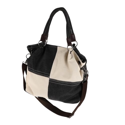 Garneck Canvas Tote Bag Damen Klein mit Innenfächern Vintage Umhängetasche aus Canvas Modische Schultertasche mit Farbblock design Vielseitige Alltagstasche für Freizeit und Büro von Garneck