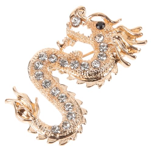 Garneck Chinesische Drachenbrosche Goldfarbene Anstecknadel Feine Leicht Damen Schmuck für Kleidung Party Geburtstag Accessoire Luxuriöses Design von Garneck
