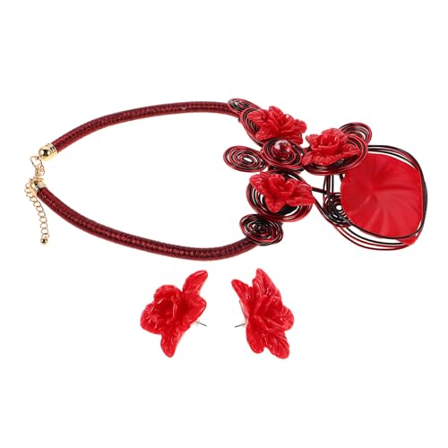 Garneck Chunky African Schmuckset mit Handgefertigter Resin-blumen Halskette und Ohrringen Leichter Aluminiumdraht Auffälliges Boho Schmuckstück für Frauen Vielseitig für Hochzeit Party von Garneck
