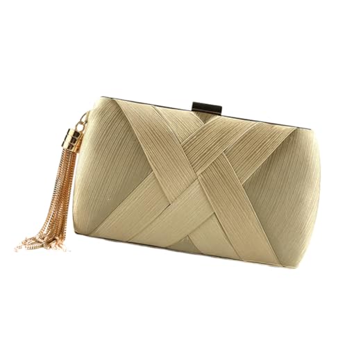 Garneck Clutch Abendtasche Damen mit Quaste Leichte Satin Handtasche für Hochzeit Party Ball und Cocktail Modische Kleine Umhängetasche in Hellgold für Festliche Anlässe von Garneck