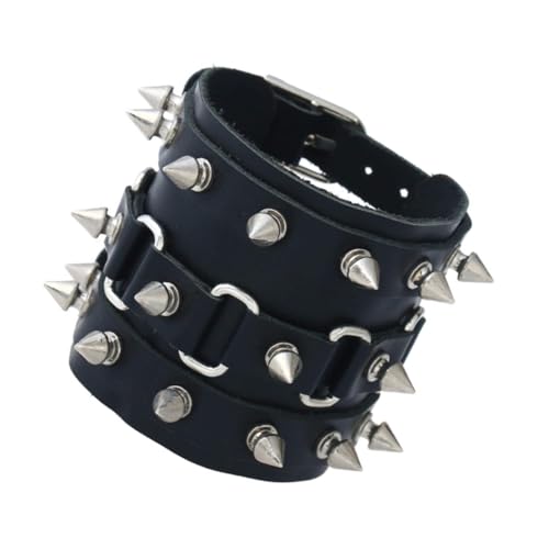 Garneck Cowhide Lederarmband mit Nieten für Herren und Damen Robustes Punk style Armband Verstellbares Stachelarmband Langlebiges Material für Biker Street Dance und Geschenkideen von Garneck