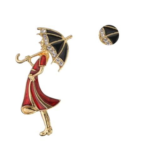 Garneck Creative Brosche Mädchen mit Regenschirm Design Legierung mit Glitzer strasssteinen Tropfenförmige Lackierung Modisches Anstecknadel für Damen Party Alltag und Besondere Anlässe von Garneck