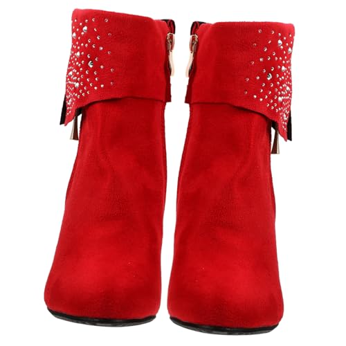 Garneck Damen Ankle Boots mit Dicker Sohle Chic und Angenehm Hoher Blockabsatz Rot Winterliche Kurzschaft Stiefeletten für Hochzeit und Alltag Stilvoll und Langlebig von Garneck