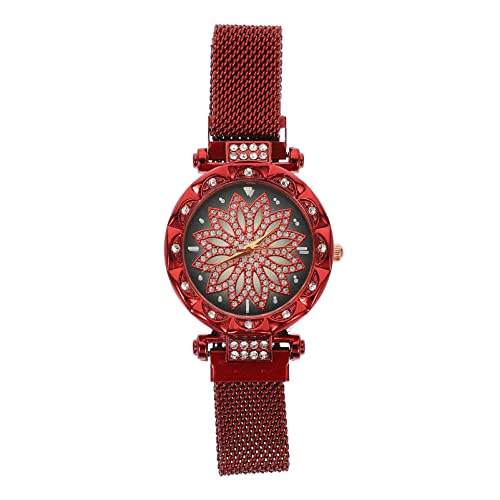 Garneck Damen Armbanduhr mit Kristallakzenten Tragbare Uhr für Frauen Einfache Gestaltung Rot und Anpassbar für Handgelenk Perfektes für Frauen Mädchen und Freundinnen von Garneck