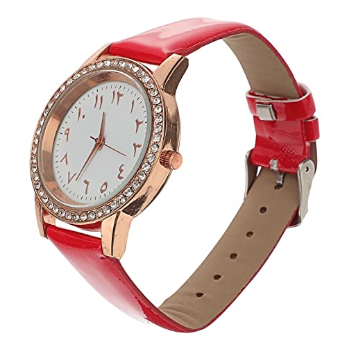 Garneck Damen Armbanduhr mit PU Lederarmband Verstellbar Modisch mit Funkelndem Schmuckstein Business und Alltagsuhr für Frauen Stilvoll und Vielseitig Rot von Garneck