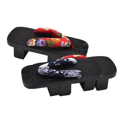 Garneck Damen Clogs Sommer Holzsandalen Flops Zwei Stollen Pantoletten Bequeme Slip Slippers Freizeit Strand Freizeitmode Weiß Blau Muster Schwarz von Garneck