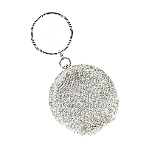 Garneck Damen Clutch Ballförmige Handtasche Silber mit Strasssteinen Portables Abendtasche für Hochzeit Party und Bankett Handgefertigt Modisch und Praktisch für Handy und Kosmetik von Garneck