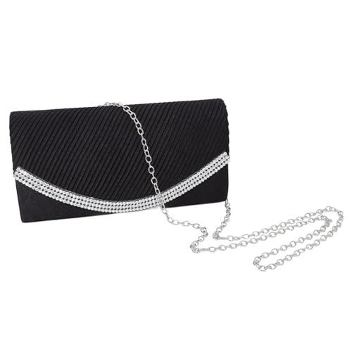 Garneck Damen Clutch Handtasche mit Kette Schwarz Stilvolle Abendtasche für Hochzeit Party und Prom Kompakte Crossbody Umschlagtasche für Braut und Festgäste von Garneck