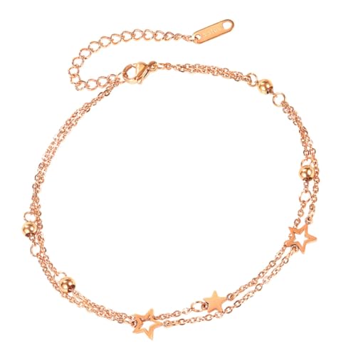 Garneck Damen Fußkettchen aus Titanstahl Doppellagige Stern Anklet Kette Verstellbar Leichtes Design Modischer Schmuck für Strand Party Hochzeit und Alltag Langlebig von Garneck