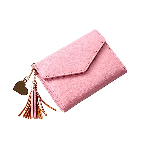 Garneck Damen Geldbörse mit Quaste Multifunktionale Kurze Geldbörse Hellrosa Stilvolles Portemonnaie für Karten und Bargeld Leicht und Tragbar für Täglichen Gebrauch von Garneck