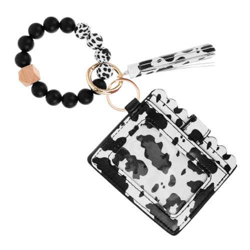 Garneck Damen Geldbörse mit Schlüsselanhänger Kleine PU Clutch mit Bunten Perlen Weiche Hautfreundliche Kartenetui im Kuhmuster Praktischer Organizer für Karten Münzen und Schlüssel von Garneck