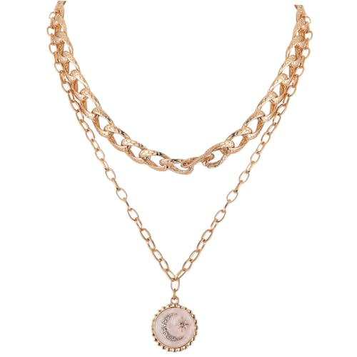 Garneck Damen Halskette Doppellagig Verstellbar Stern Mond Anhänger Vintage Stil Grobe Kette Clavicle Schmuck für Geburtstag Dating Weihnachten von Garneck