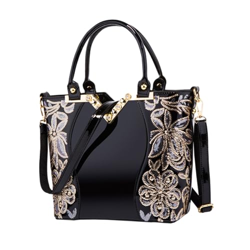 Garneck Damen Handtasche aus Glänzendem PU mit Gesticktem Design Kompakte Single shoulder Tasche Sichere Reißverschlussöffnung Vielseitig für Alltag Shopping und Reisen Geeignet von Garneck
