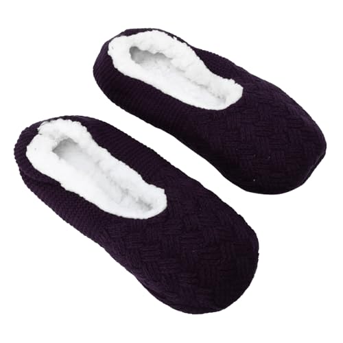 Garneck Damen Hausschuhe mit Plüschfutter Rutschfeste Indoor Socken Schuhe Warme Dicke Slipper Socken für Herbst und Winter Weiche Gemütliche Schuhe für Zuhause Tiefviolett von Garneck
