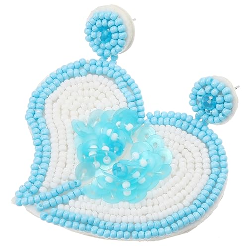 Garneck Damen Herz Ohrringe Handgefertigt mit Perlen Asymmetrische Blumen Baumel Ohrringe Stylische Kühle Ohrhänger für Alltag Party Valentinstag und Hochzeit Modisches Accessoire von Garneck