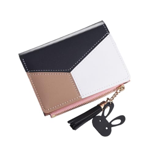 Garneck Damen Kurzgeldbörse PU Portemonnaie Klein mit Reißverschluss Münzfach und Kartenfächern Modische Tragbare Geldtasche Schwarz mit Tassel Design von Garneck