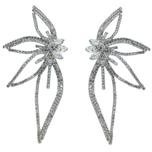 Garneck Damen Ohrhänger mit Funkelnden Kristallen Übergroßes Design Statement Schmuck für Festivals Partys und Alltag Silberfarbene Transparente Strasssteine von Garneck