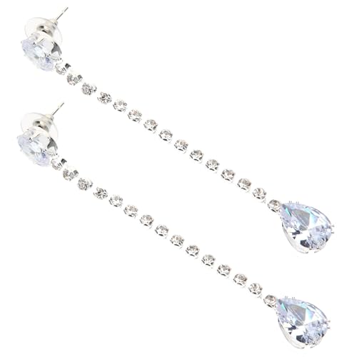 Garneck Damen Ohrhänger mit Langem Kettenglied Teardropförmiges Design Mikrofassierte Zirkonia steine Modische Ohrschmuck für Besondere Anlässe und Alltag Silberfarben von Garneck