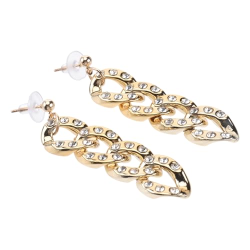 Garneck Damen Ohrstecker mit Mikrofassung Diamanten Langer Ohrhänger Stil Modischer Hip Hop Schmuck Vielseitig Kombinierbar Goldfarbene Legierung Einfacher Ohrschmuck für Alltag und Party von Garneck