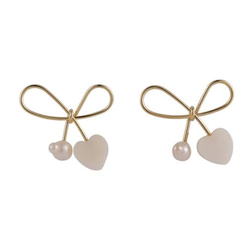 Garneck Damen Ohrstecker mit Perlen Verarbeitung Schlichtes Schleifen Design Ohrringe als Zierliche Ohrschmuck für Alltag und Fest von Garneck