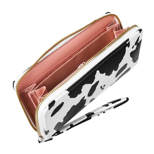 Garneck Damen Portemonnaie mit Trendigem Kuhmuster PU Material Kompakte Geldbörse mit Reißverschluss Multifunktional für Karten Münzen und Schlüssel Handlich für Reisen und Alltag Schwarz von Garneck