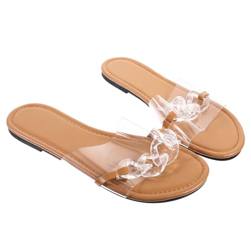 Garneck Damen Sandalen Transparent Flachsohle Bequeme Sommerschuhe Rutschfest Leicht Strand Schuhe Sommer Fußbekleidung von Garneck