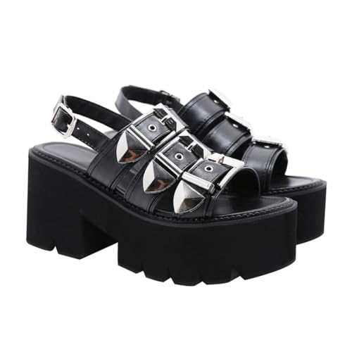Garneck Damen Sandalen mit Dicker Sohle Chic Sommer Schuhe Offene Zehen Sandaletten Schwarze Plateau Sandalen für Partys und Alltag von Garneck