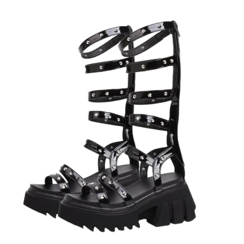 Garneck Damen Sandalen mit Dicker Sohle Plateauabsatz Riemchensandalen Schwarz Sommer Schuhe Bequeme Anti rutsch sohle Modische Keilabsatz Sandalen für Frauen von Garneck
