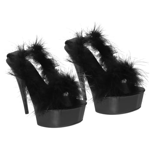 Garneck Damen Sandaletten mit Hohem Absatz Wasserfest Federverzierung Modisch und für Sommer Party und Alltag Schwarz von Garneck