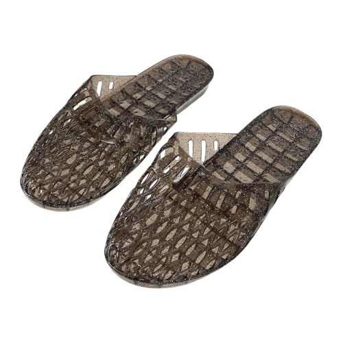 Garneck Damen Sommer Slipper Flach Rutschfest Transparente Jelly Sandalen mit Modischem Hohlmuster für Indoor Outdoor Strand Pool Vielseitig und Atmungsaktiv Schwarz von Garneck