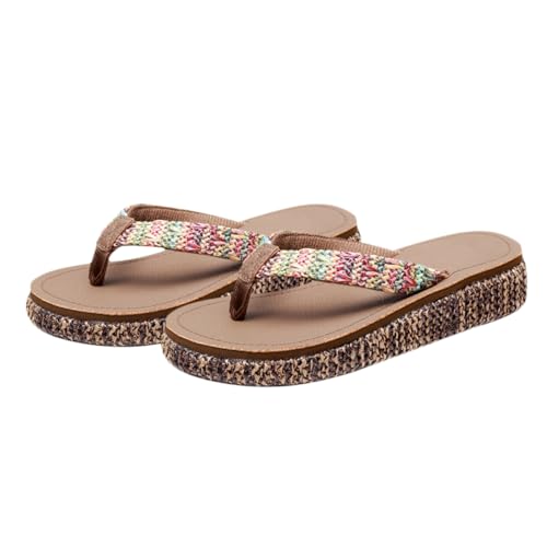 Garneck Damen Sommer Wedgesandalen mit Dicker Sohle Atmungsaktive Rutschfeste Strandpantoletten Bequeme Stylische Sommerschuhe für Strand und Alltag Dunkelbraun von Garneck