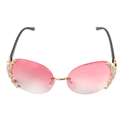 Garneck Damen Sonnenbrille mit Kristallverzierung Randloses Design Leichte Kreative Beach Eyewear Partybrille in Gold Rosa Farbverlauf Langlebig und Stilvoll für Outdoor Einsatz von Garneck