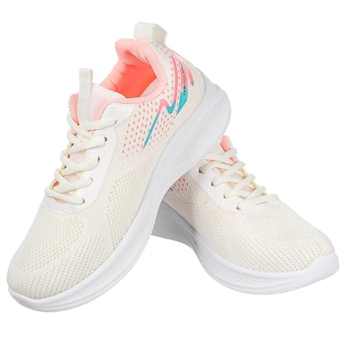 Garneck Damen Sportschuhe Atmungsaktive rutschfeste Netzstoff Sneaker Leichte Laufschuhe für Fitness Tennis und Alltag Modische Weiße Turnschuhe von Garneck