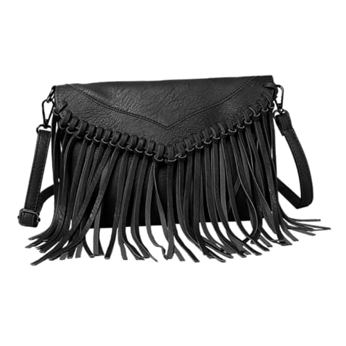 Garneck Damen Tassel Crossbody Bag Schultertasche mit Quaste Stilvolle Messenger Bag Schwarze Umhängetasche für Alltag und Freizeit von Garneck