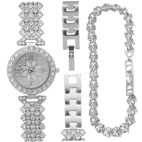 Garneck Damen Uhr Schmal mit Funkelndem Strassbesatz Quarzuhr Armbanduhr und Passendem Armbandset Silber Komfortabel Sicher Verschluss für Frauen von Garneck