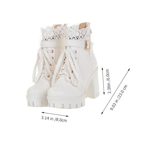 Garneck Damen Winterstiefel Kurzschaft mit Komfort bockabsatz Modische Hohe Damenschuhe für Party Arbeit und Alltag Rutschfeste Gummisohle Vielseitig Kombinierbar Weiß von Garneck