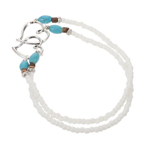 Garneck Doppellagiges Fußkettchen mit Herzanhängern Elastisches Boho Fußschmuck Kunststoffperlen und Zinklegierung für Damen Urlaub und Alltag von Garneck